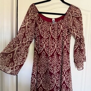 Bohemian Off-Shoulder Dress in Red and Cream